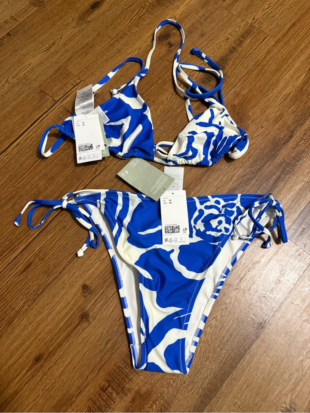 H&M Blue and White Abstract Print Bikini Bottoms